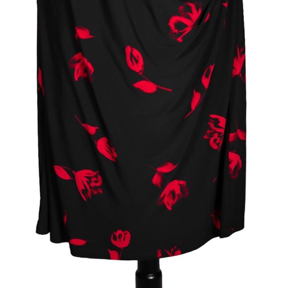 Ralph Lauren Women's Dress Black Red Floral Stretch Bell Sleeve Jersey Midi 20W - Picture 7 of 9